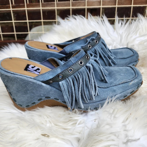 Via Spiga blue‎ fringed mules 9.5 - Picture 1 of 11